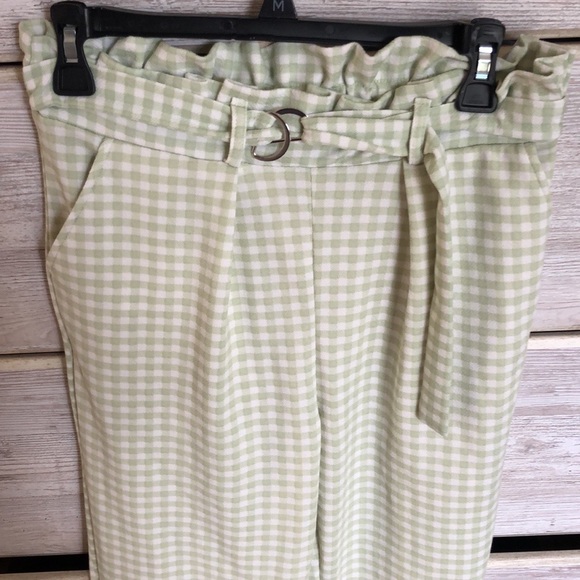 NWOT Green Gingham Trousers Size Large - Picture 2 of 4
